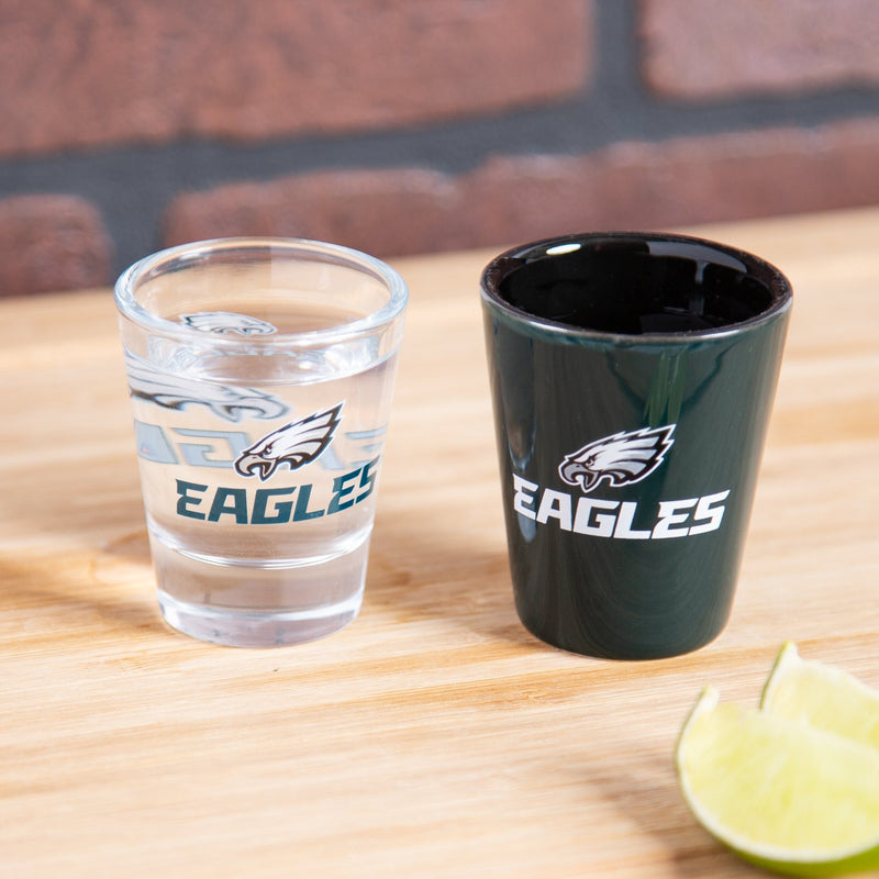 Philadelphia Eagles 4-Piece Ceramic and Glass 2oz. Cup Set