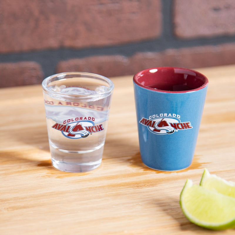 Colorado Avalanche 4-Piece Ceramic and Glass 2oz. Cup Set