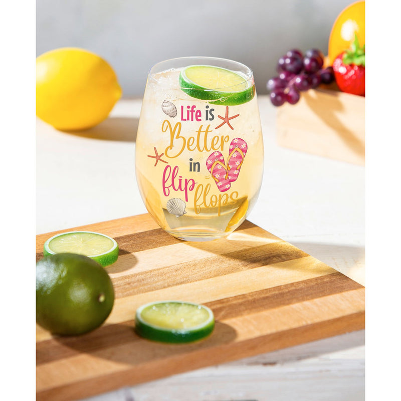 17 OZ Stemless Glass w/Box, Life is Better in Flip Flops