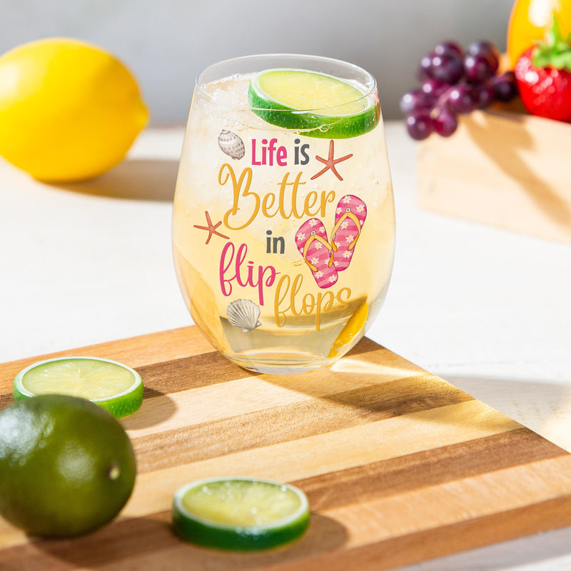 17 OZ Stemless Glass w/Box, Life is Better in Flip Flops