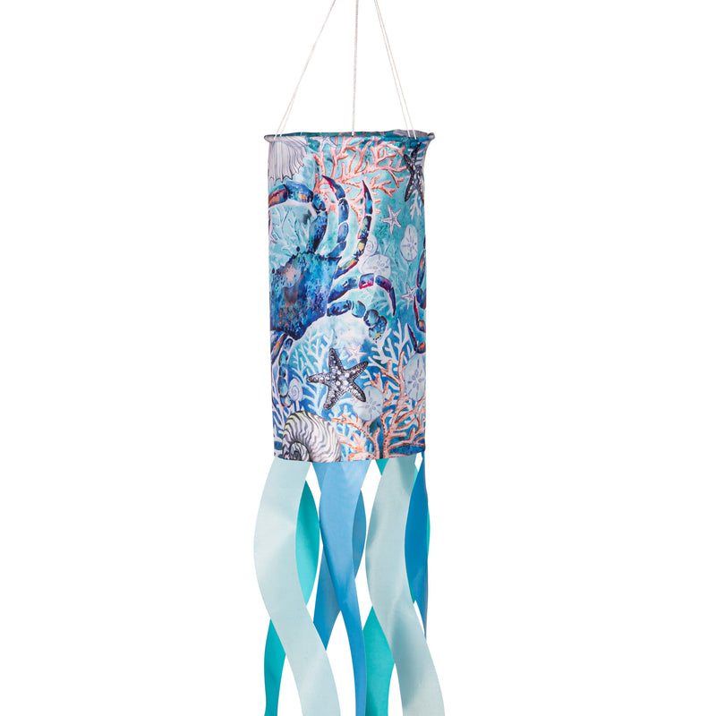 Evergreen Wind,White Shells and Blue Crab Sublimated Windsock,6x6x40 Inches