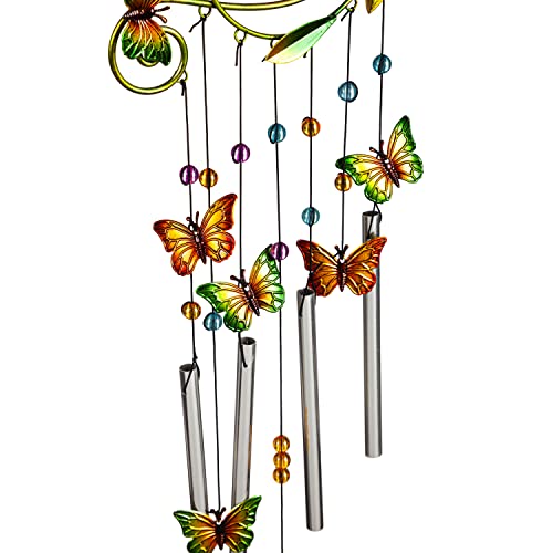 Glass and Metal Flower with Butterflies Windchime
