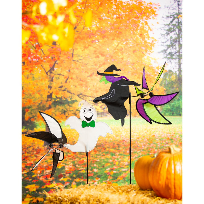 Evergreen Wind,Witch and Ghost Pinwheel Spinner, 2 Assorted,18.9x40.55x19.69 Inches