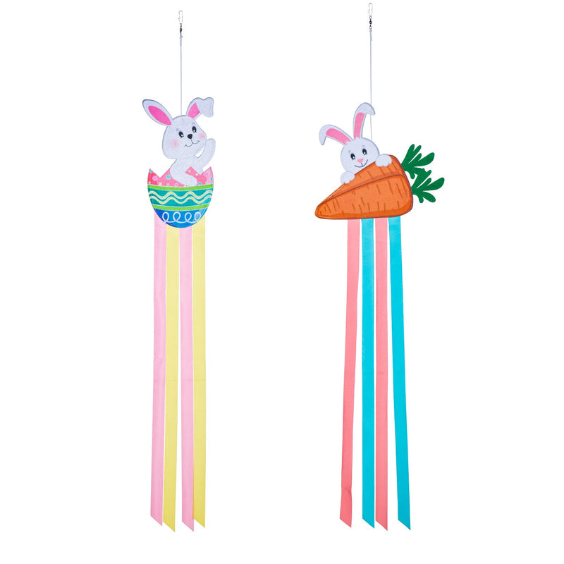 Shaped Bunny Fabric Wind Spinner, 2 Asst: Bunny with Carrots/Bunny in Egg,45593