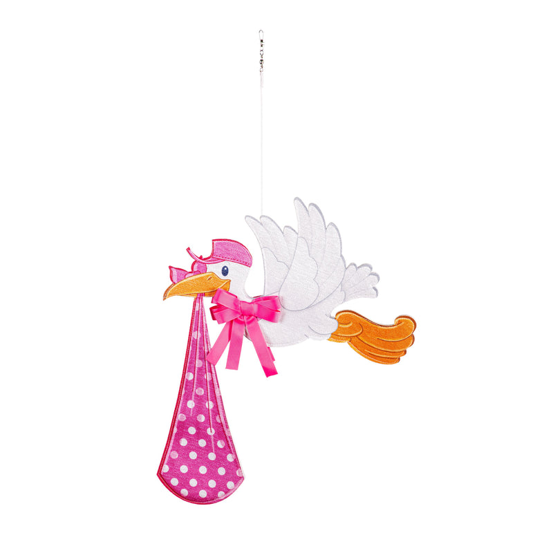 Evergreen Wind,Stork with Special Delivery Shaped Wind Spinner, Girl,0.1x15.25x19 Inches