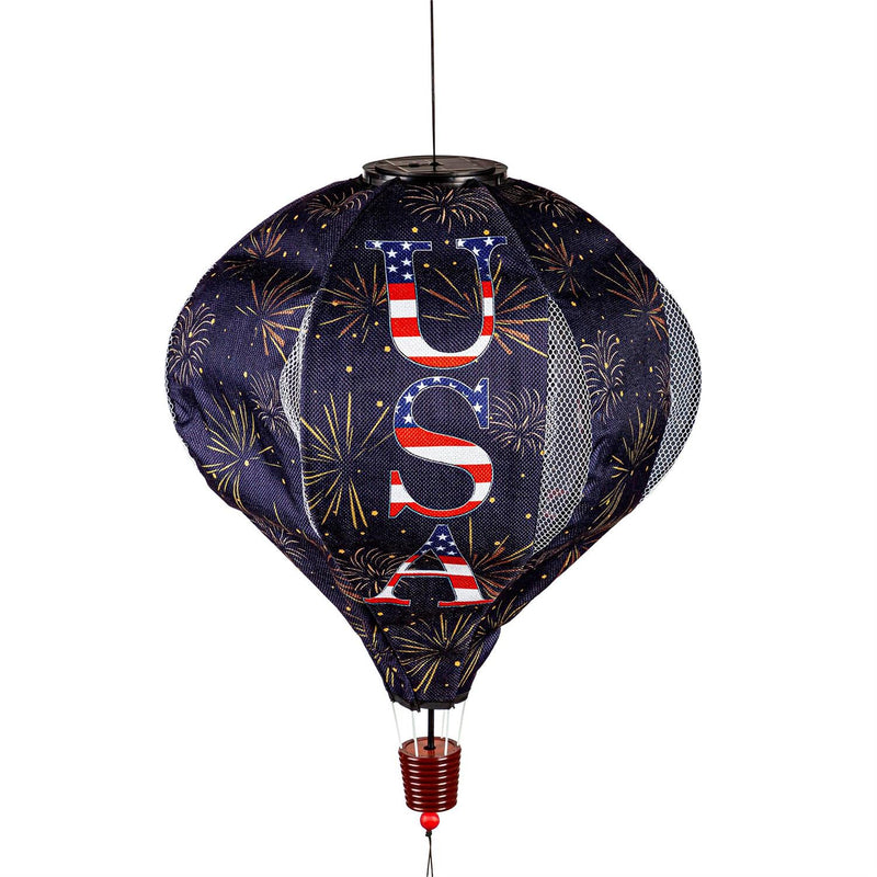 God Bless the USA Solar Lit Burlap Balloon Spinner
