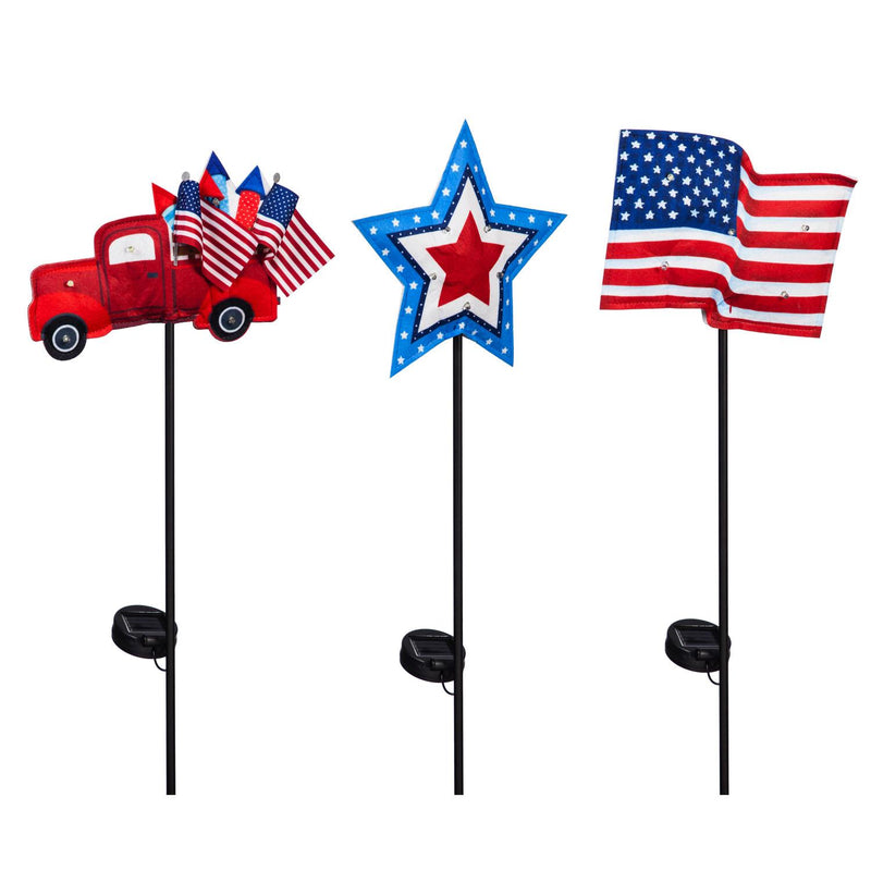 Americana Forever Botancials Lit Fabric Stakes, 3 Asst