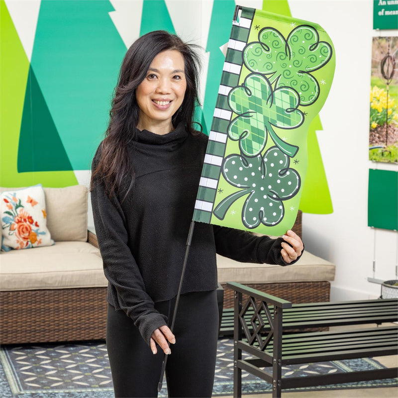 Happy St. Patrick's Day Shamrock Fabric Garden Stake