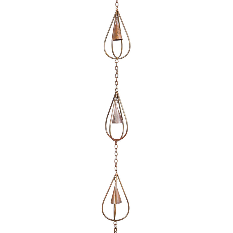Evergreen Garden Accents,Iron Rain Chain with Bell with a Flame Copper Finish,3x3x96 Inches