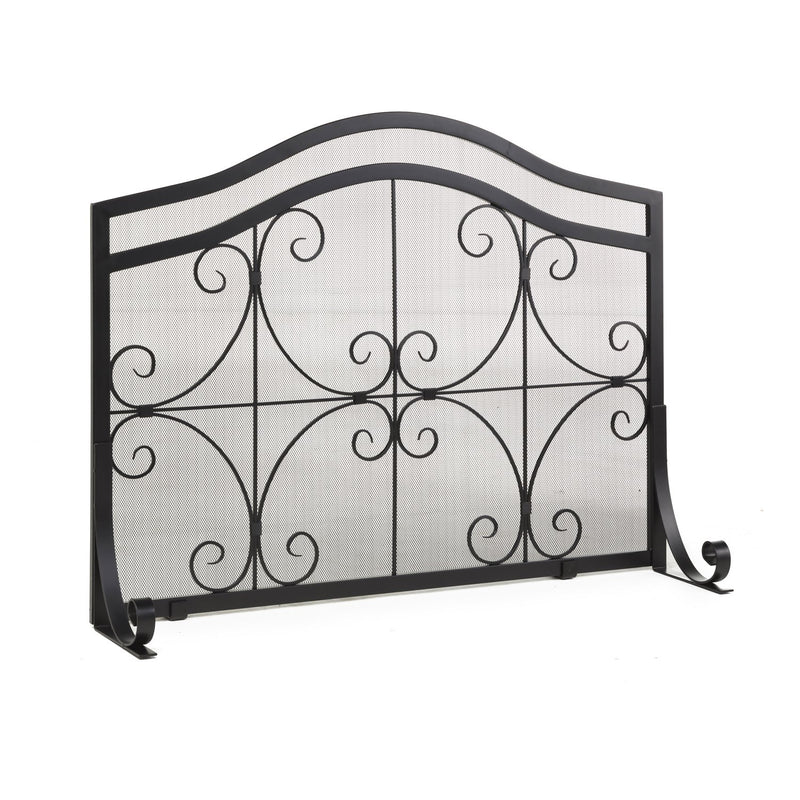 Small Crest Flat Guard Fireplace Screen - Black,47m2464