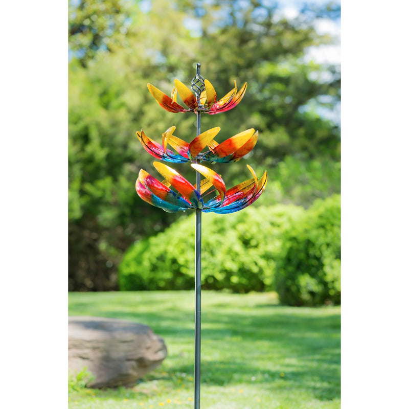 84"H 3 Tier Wind Spinner, Primary Color Ombre Waves in Motion,47m3029