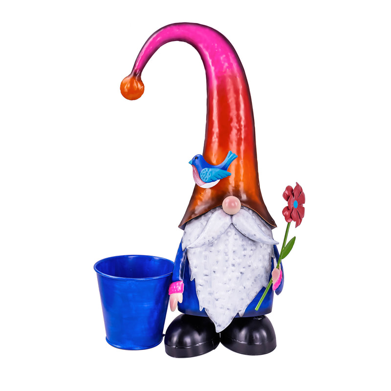 17.75"H Metal Spring Brights Gnome Garden Statuary with Planter,47m3059