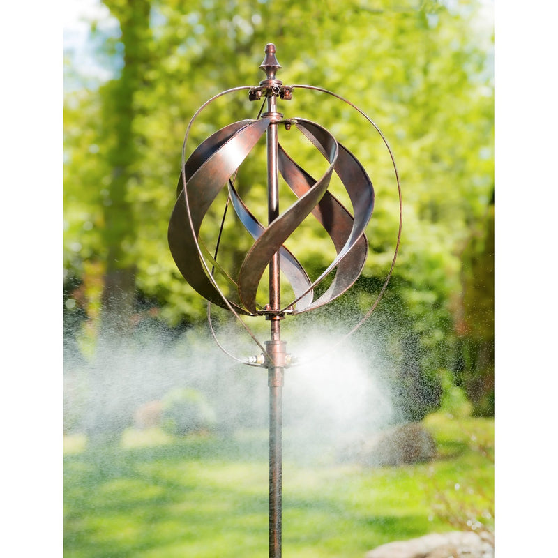 Evergreen Wind,85.5"H Misting Wind Spinner, Copper Sphere,17.5x17.5x85.5 Inches