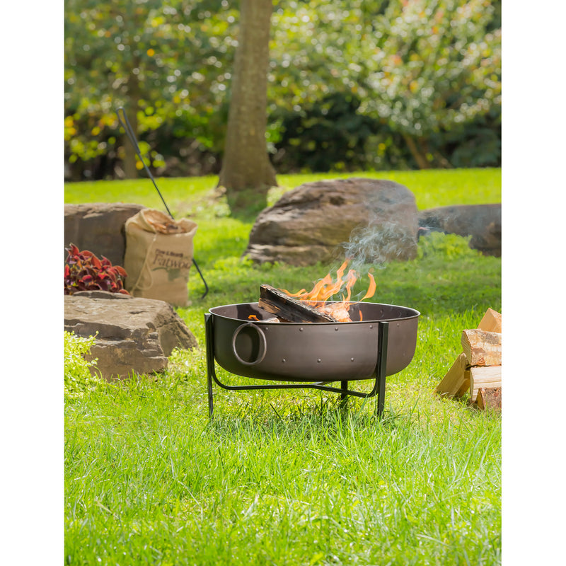 Evergreen Accessory,Firepit with Iron Loop handles,24.5x24.5x16.5 Inches