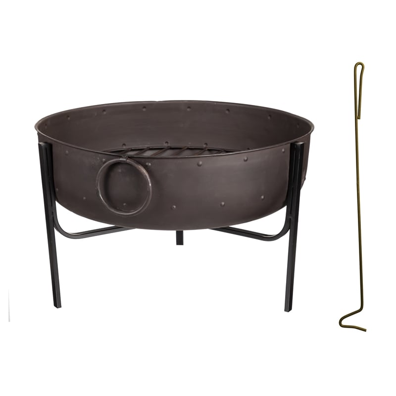 Evergreen Accessory,Firepit with Iron Loop handles,24.5x24.5x16.5 Inches