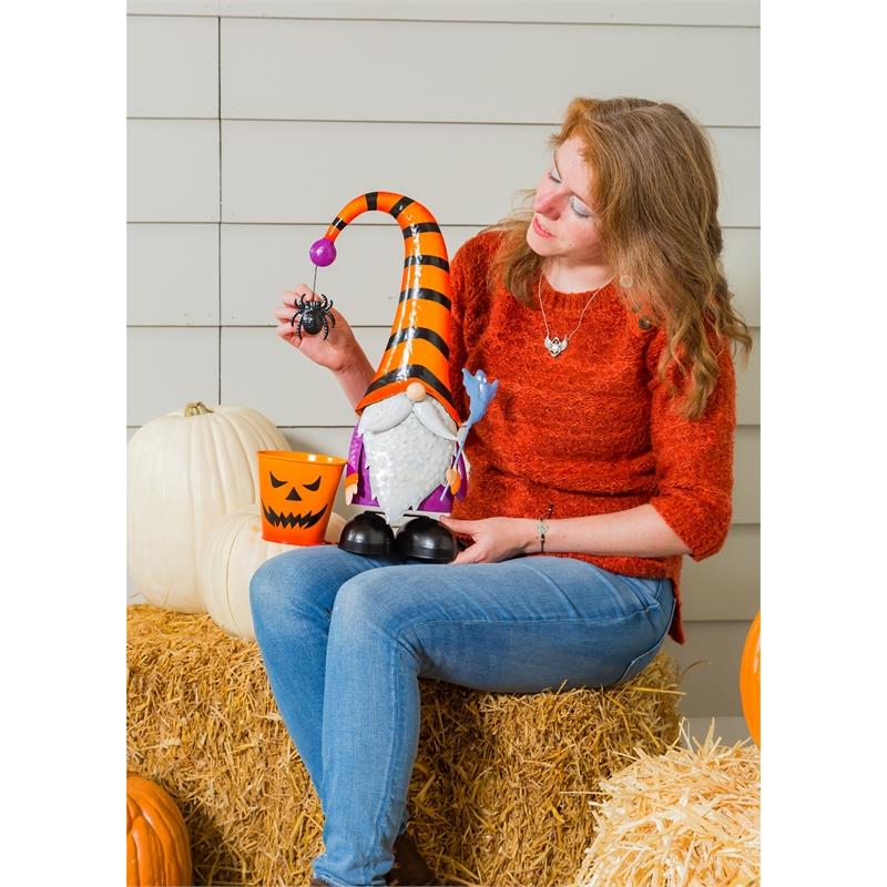 17.75"H Metal Halloween Gnome Garden Statuary with Planter