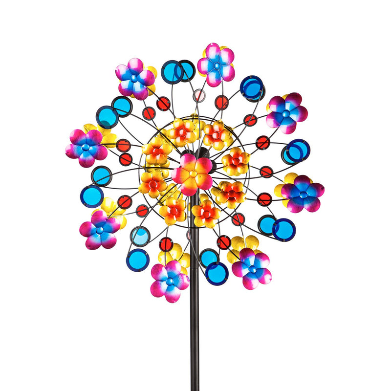 Evergreen Wind,75"H Wind spinner, Blue and Gold Pansy,24x10.25x75 Inches