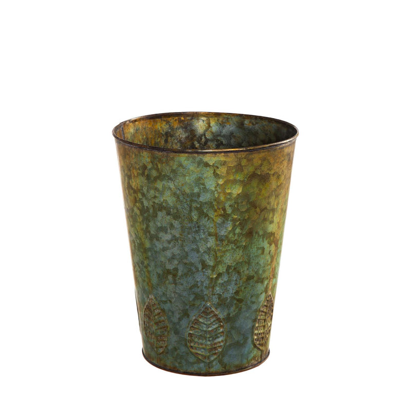 Set of 3 Nested Metal Planter with Leaf Embossing