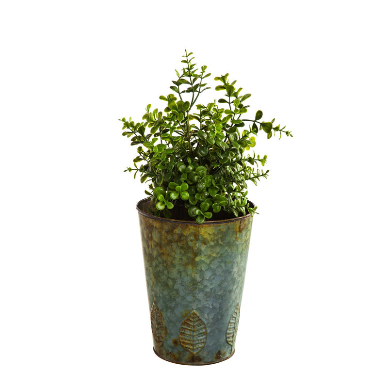 Set of 3 Nested Metal Planter with Leaf Embossing