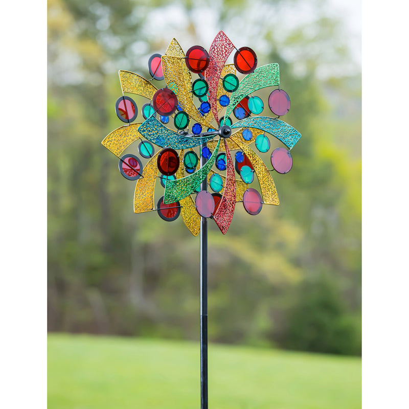 Evergreen Wind,75" wind spinner, filigree sails with acrylic disks,24x10.25x75 Inches