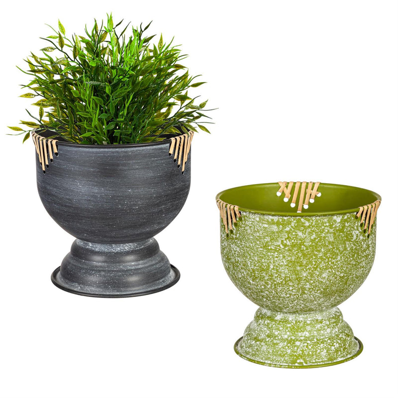Metal Planter with Woven Accent, Asst of 2