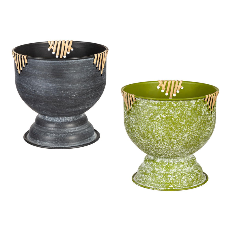 Metal Planter with Woven Accent, Asst of 2