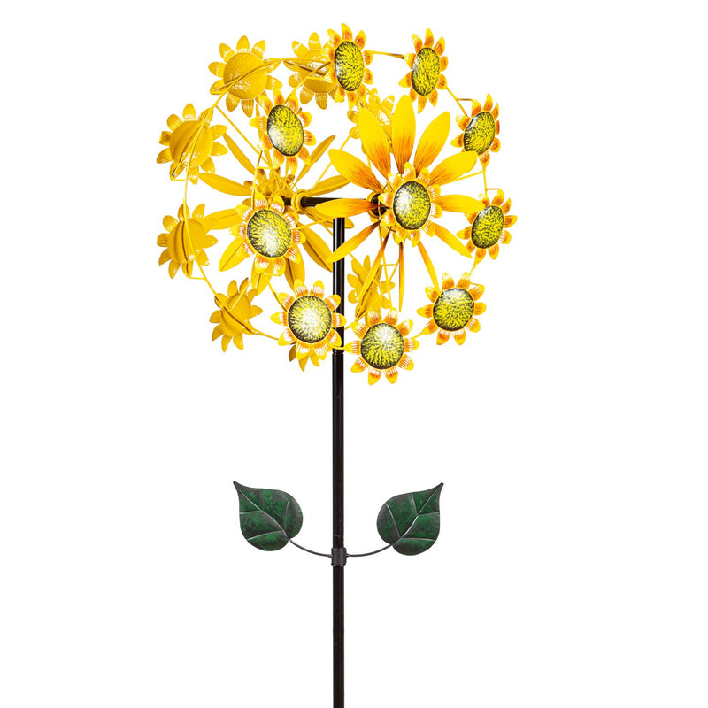 Evergreen Wind,75"H Double Sunflower Wind Spinner,22.05x14.96x74.41 Inches