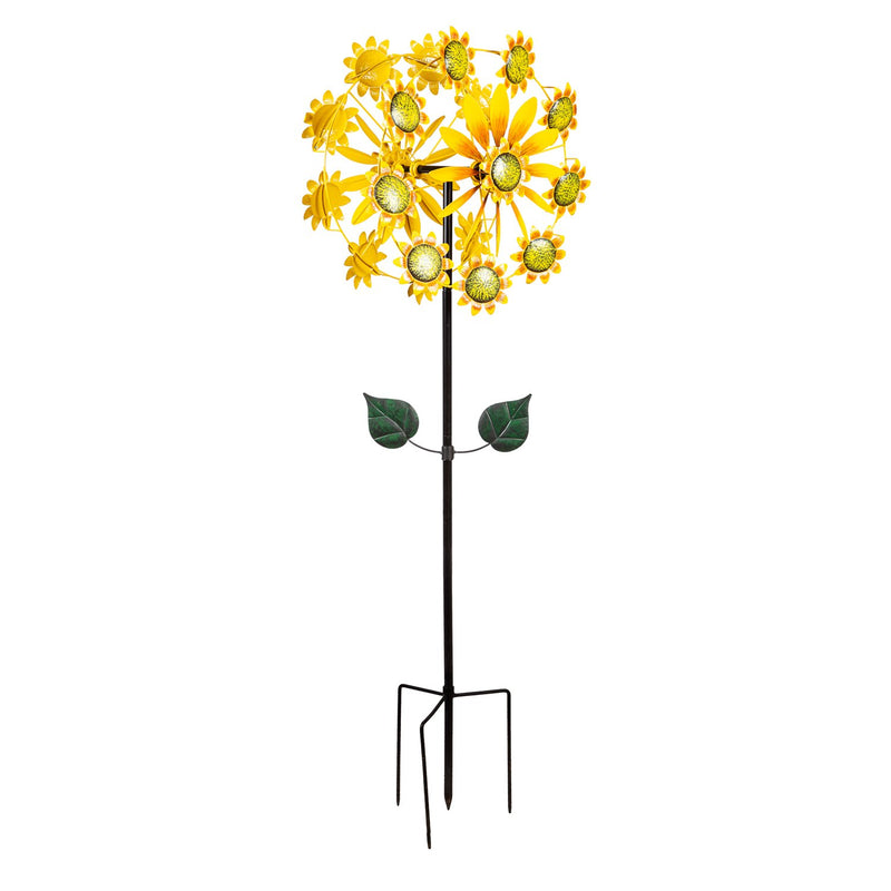 Evergreen Wind,75"H Double Sunflower Wind Spinner,22.05x14.96x74.41 Inches