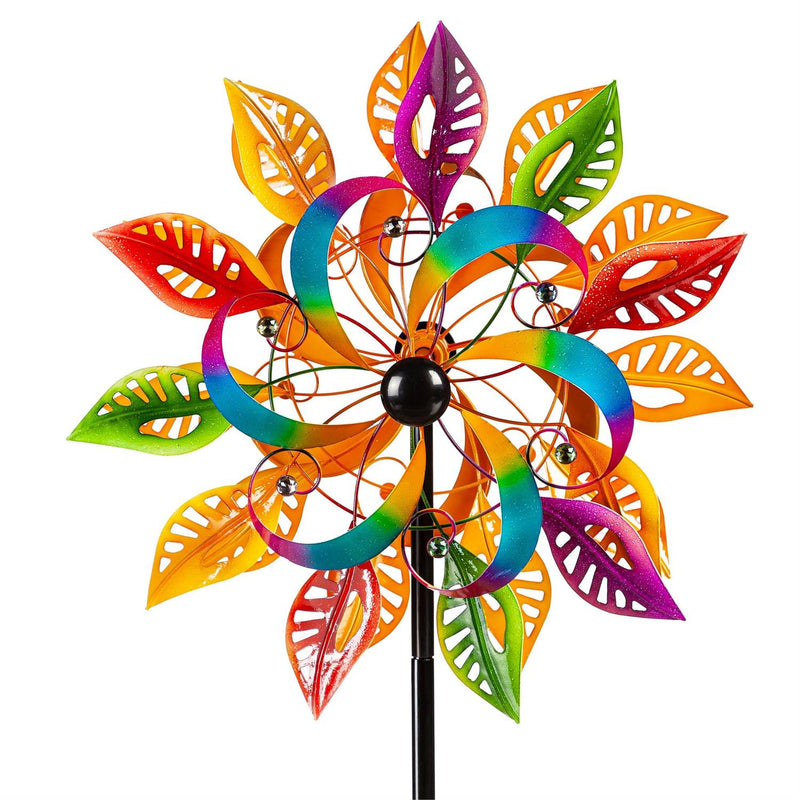75"H Colorful Filigree Leaves Wind Spinner