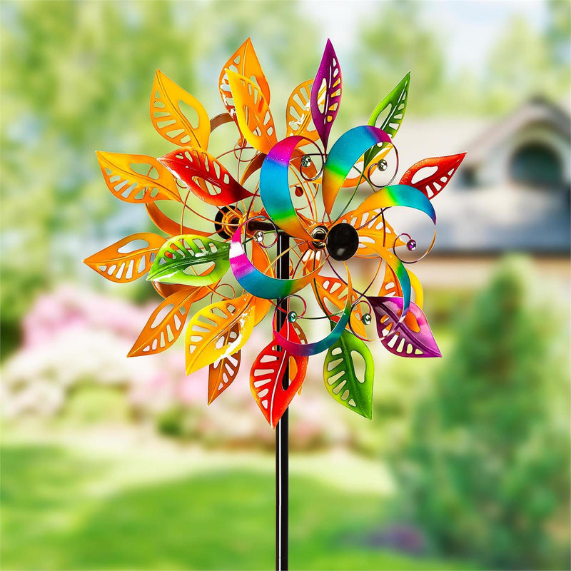 75"H Colorful Filigree Leaves Wind Spinner