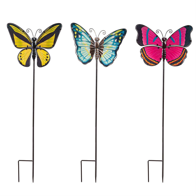 36"H Glass Garden Stake,  Butterfly