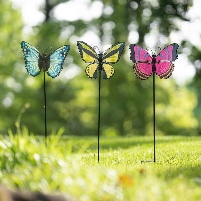36"H Glass Garden Stake,  Butterfly