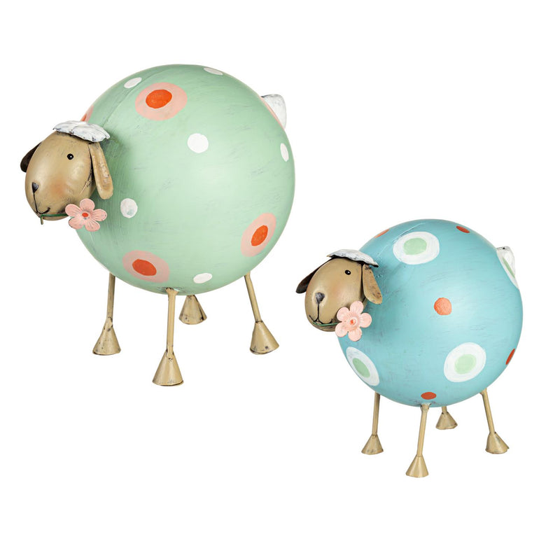 Metal Whimsical Sheep Statuary, Set of 2