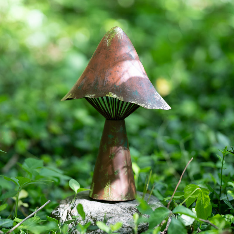Evergreen Statuary,Terracotta Metal Mushroom Statuary,5x9x12.5 Inches