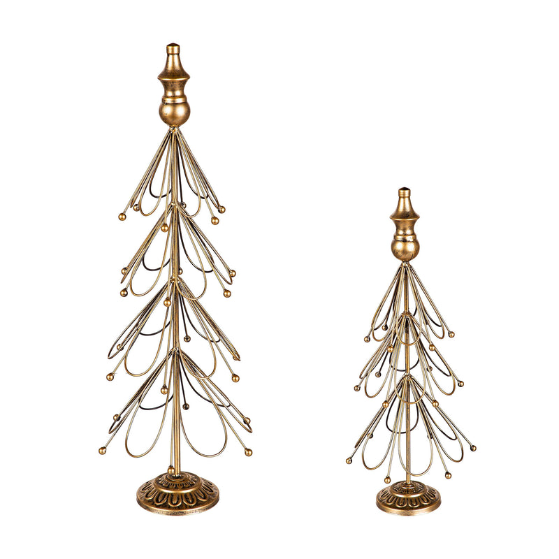 Evergreen Statuary,Golden Metal Trees Statuary, Set of 2,9.06x9.06x24.02 Inches