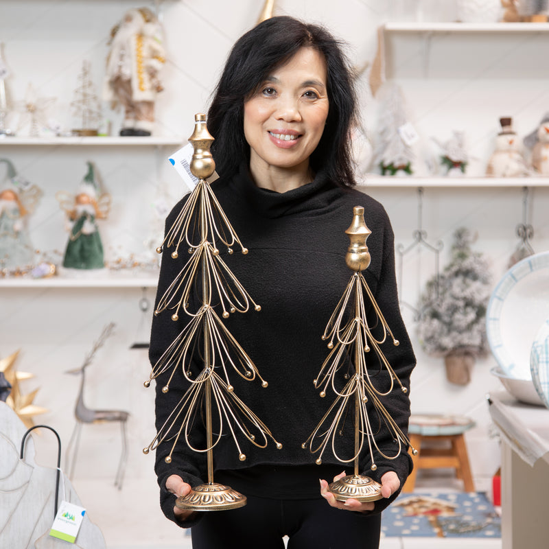 Evergreen Statuary,Golden Metal Trees Statuary, Set of 2,9.06x9.06x24.02 Inches