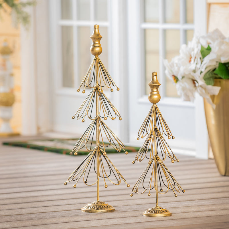 Evergreen Statuary,Golden Metal Trees Statuary, Set of 2,9.06x9.06x24.02 Inches