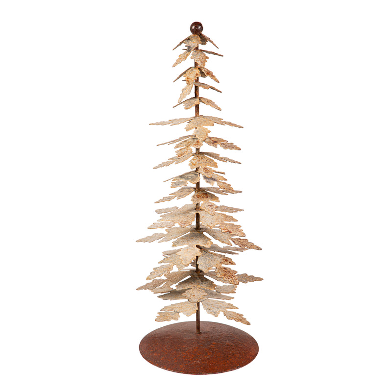 Evergreen Statuary,15"H  Metal White Layered Tree With Distressing Statuary,5x5x15 Inches