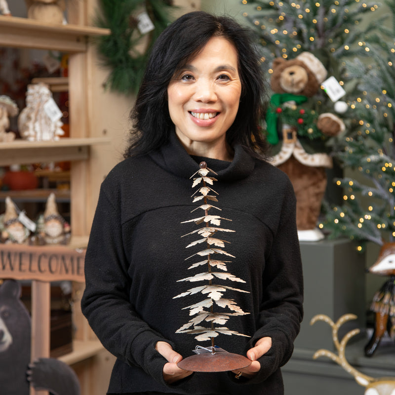 Evergreen Statuary,15"H  Metal White Layered Tree With Distressing Statuary,5x5x15 Inches