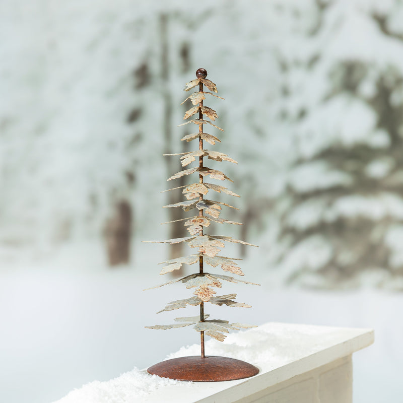 Evergreen Statuary,15"H  Metal White Layered Tree With Distressing Statuary,5x5x15 Inches