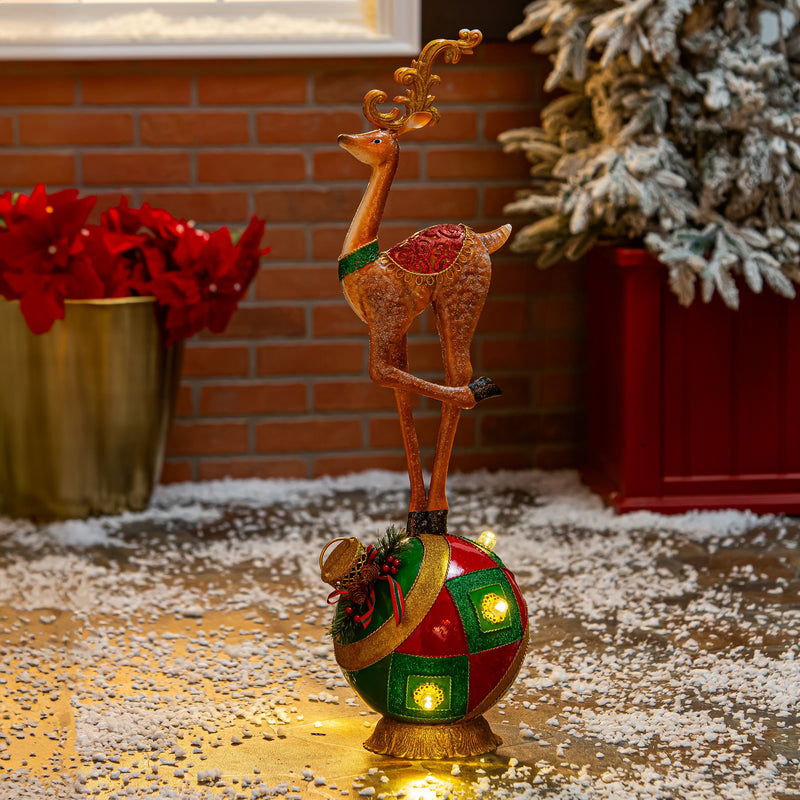 Evergreen Statuary,36"H LED Reindeer On Ornament Statuary,10.82x10.82x35.82 Inches