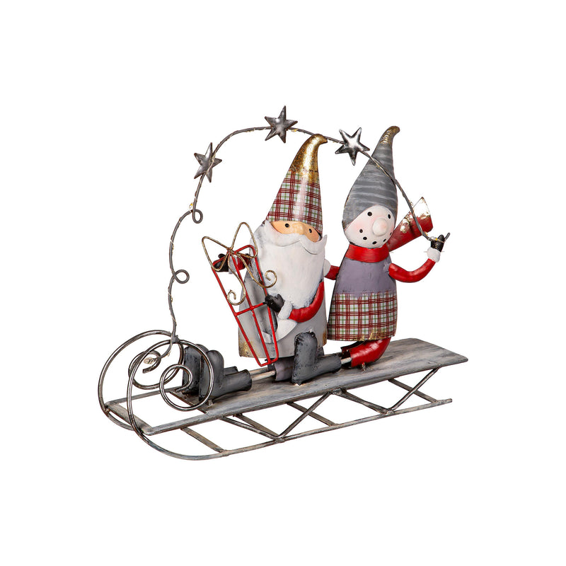 Evergreen Statuary,10"H LED Santa & Snowman On Sled Statuary,3.25x13.25x10.5 Inches