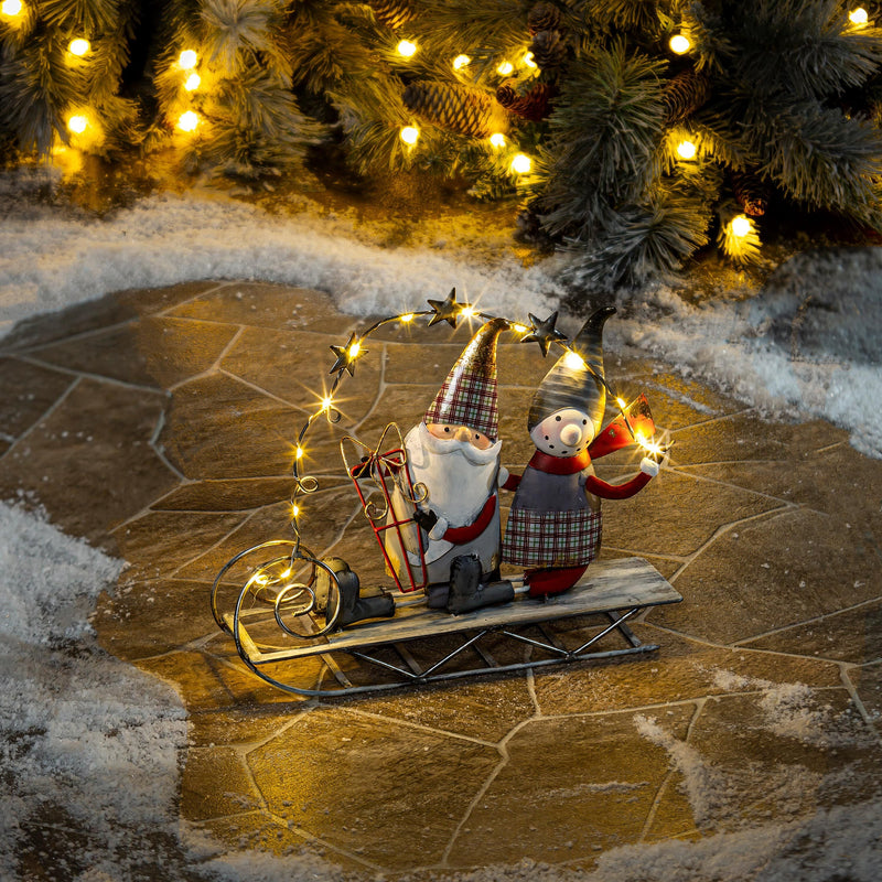 Evergreen Statuary,10"H LED Santa & Snowman On Sled Statuary,3.25x13.25x10.5 Inches