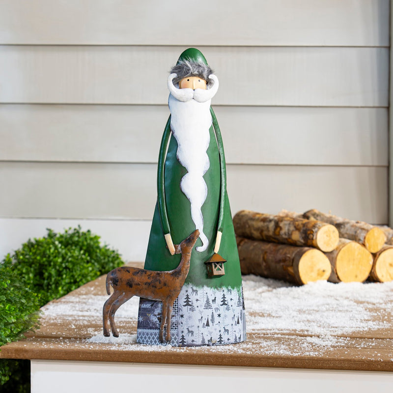 Evergreen Statuary,24"H Forest Finds Santa With Deer Statuary,6.75x11.75x24 Inches