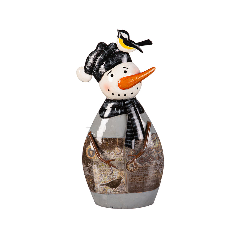 Evergreen Statuary,14"H Winter Frost Snowman With Chickadee Statuary,4.25x6.75x14.5 Inches