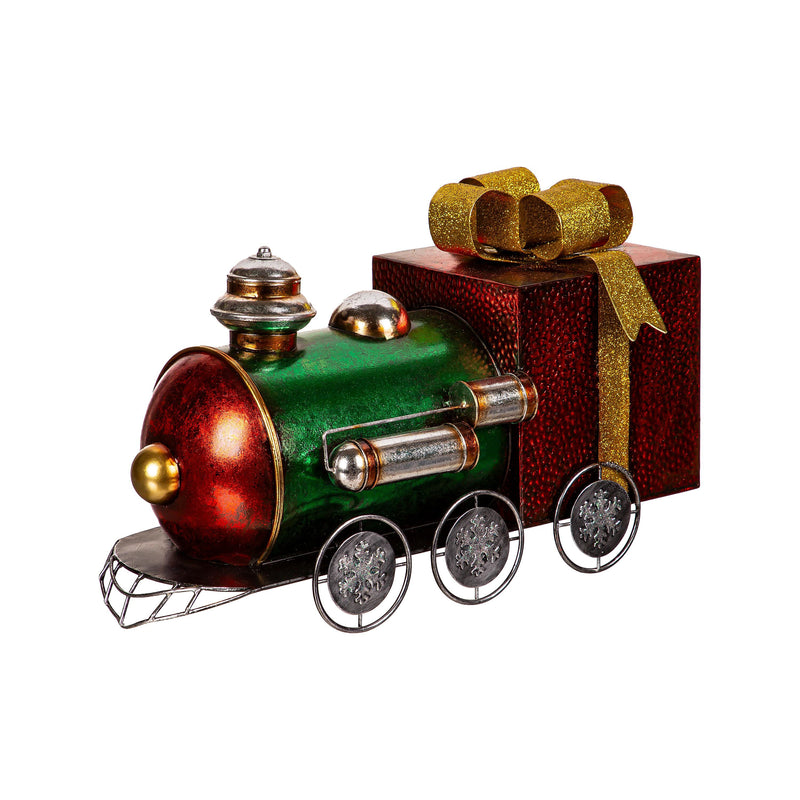 Evergreen Statuary,11"H Metal Holiday Train Statuary,9.44x18.89x11.41 Inches