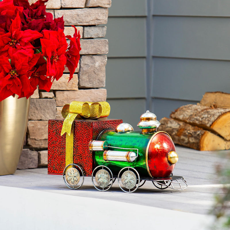 Evergreen Statuary,11"H Metal Holiday Train Statuary,9.44x18.89x11.41 Inches