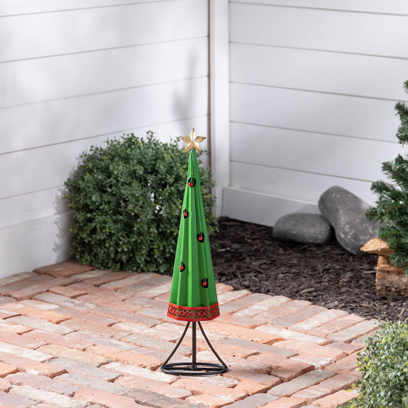 Evergreen Statuary,20" H Metal Christmas Tree Statue With Jingle Bells,2.8x5.5x20.1 Inches