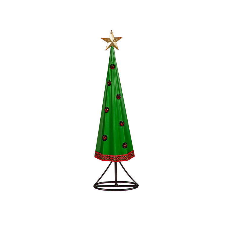 Evergreen Statuary,28"H Metal Christmas Tree Statue With Jingle Bells,3.9x8x28.3 Inches