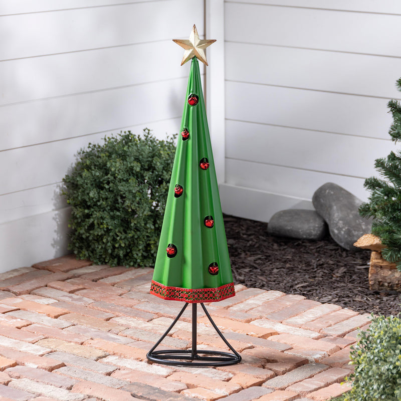 Evergreen Statuary,28"H Metal Christmas Tree Statue With Jingle Bells,3.9x8x28.3 Inches